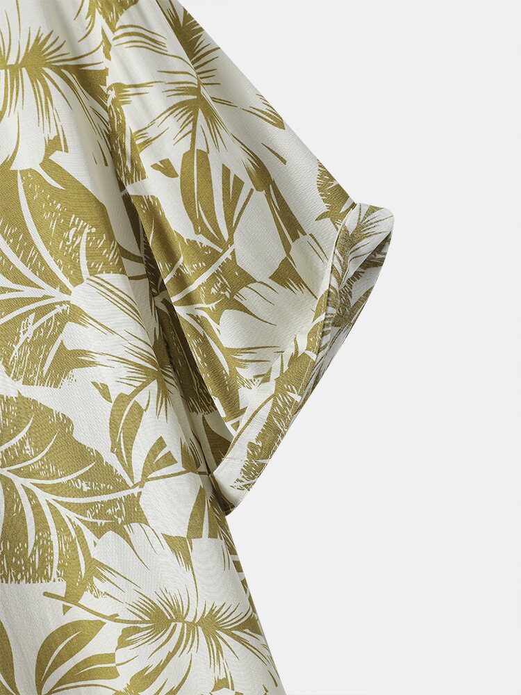 Tropical Leaf Print Button Up Holiday Kortermede Skjorter