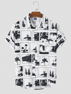 Tropical Scenery Grafisk Button Up Ferie-skjorter Med Korte Ermer