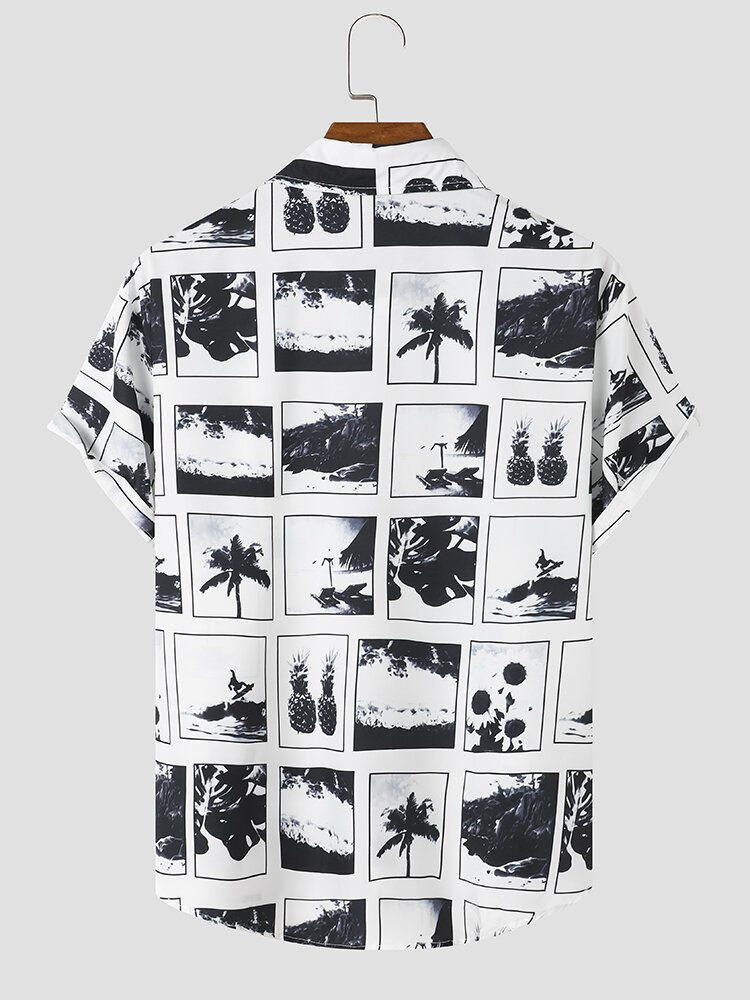 Tropical Scenery Grafisk Button Up Ferie-skjorter Med Korte Ermer