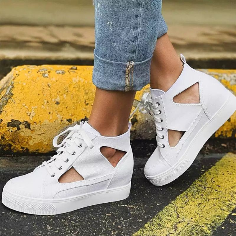 Dame Canvas Cut Out Wearable Hidden Increase Casual Flate Sko