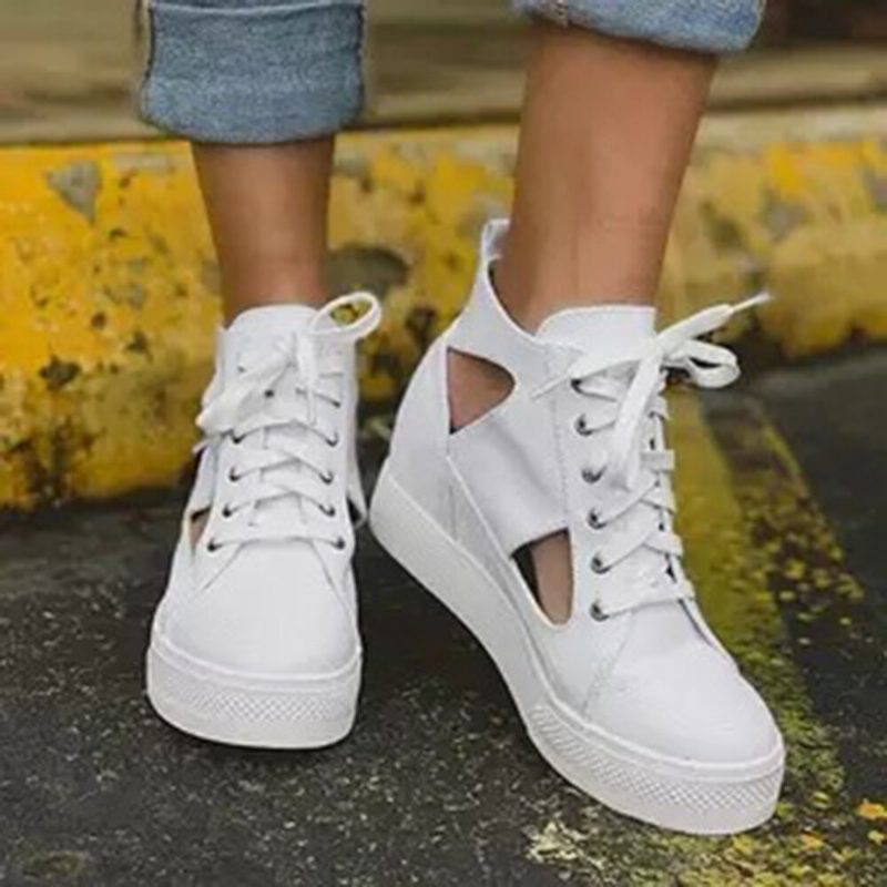 Dame Canvas Cut Out Wearable Hidden Increase Casual Flate Sko