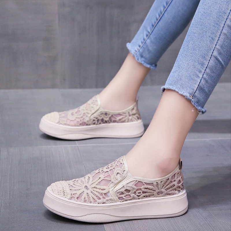 Dame Casual Floral Brodert Lace Sneakers