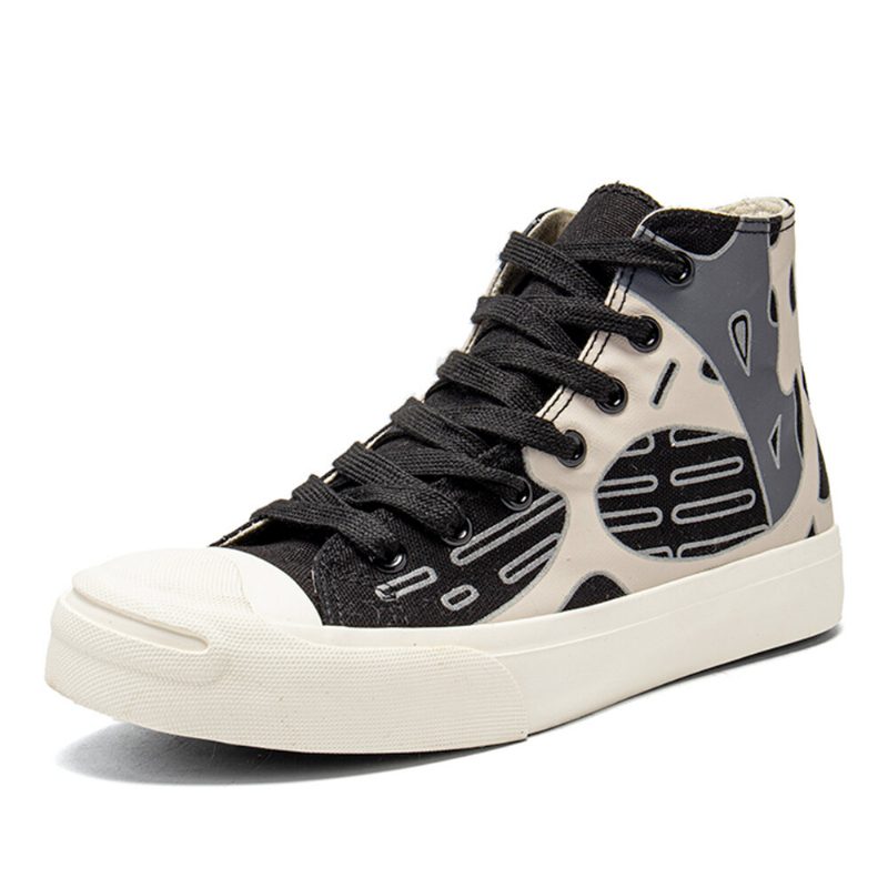 Dame Graffiti Snøring Høye Topper Chic Canvas Court Sneaker