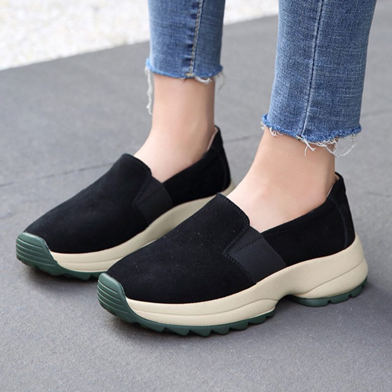 Dame Large Size Casual Faux Suede Slip On Chunky Sneakers