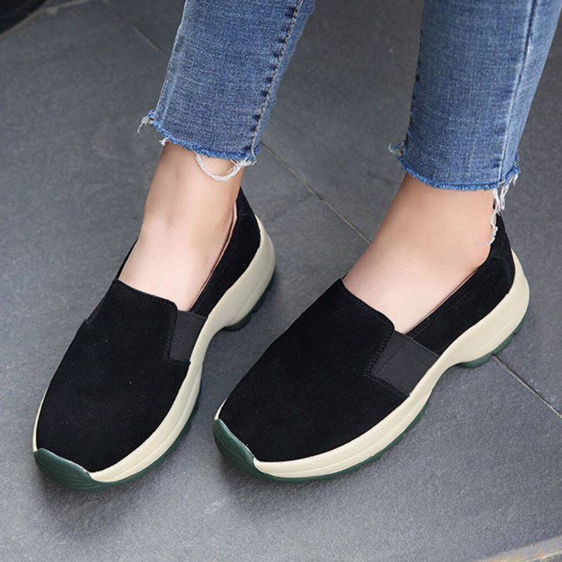 Dame Large Size Casual Faux Suede Slip On Chunky Sneakers