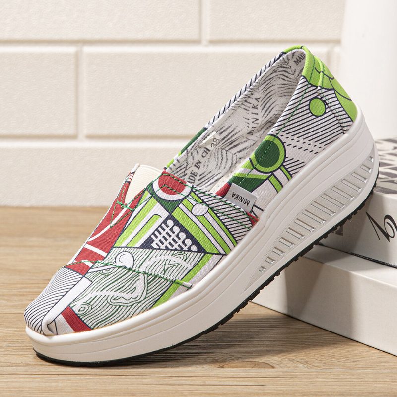 Kvinner Casual Print Cartoon Rocker Sole Slip-on Walking Sko