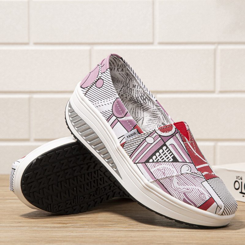 Kvinner Casual Print Cartoon Rocker Sole Slip-on Walking Sko