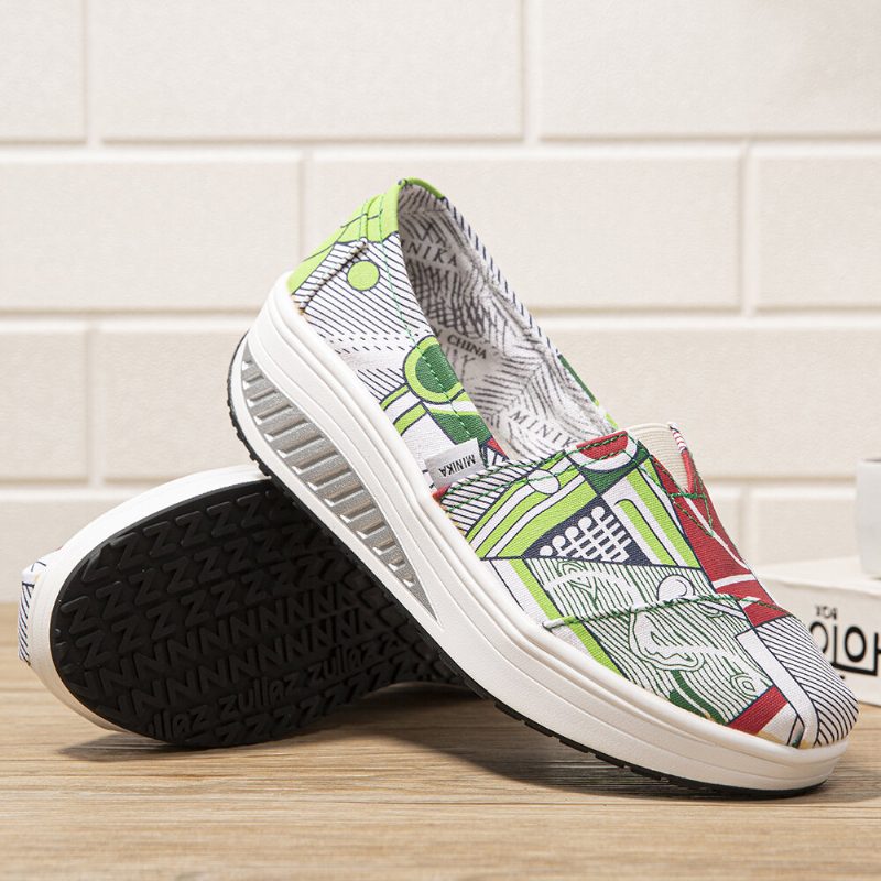 Kvinner Casual Print Cartoon Rocker Sole Slip-on Walking Sko