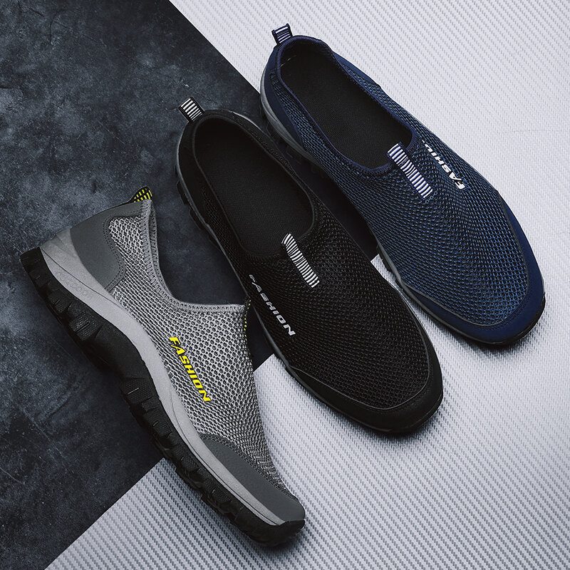 Menn Mesh Pustende Myk Såle Sklisikker Behagelig Slip On Outdoor Casual Walking Sko