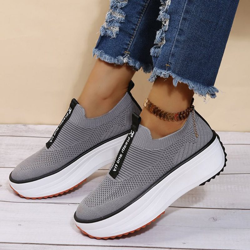 Pluss Size Dame Uformelle Elastiske Slip-on Comfy Pustende Plattform Joggesko