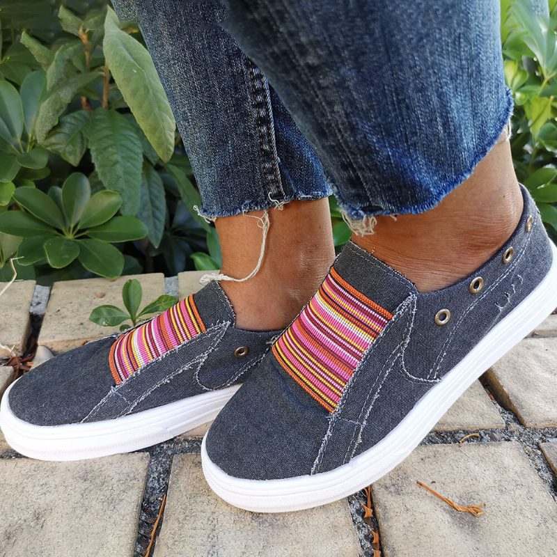 Pluss Størrelse Dame Casual Slip On Flate Denim Canvas Sko