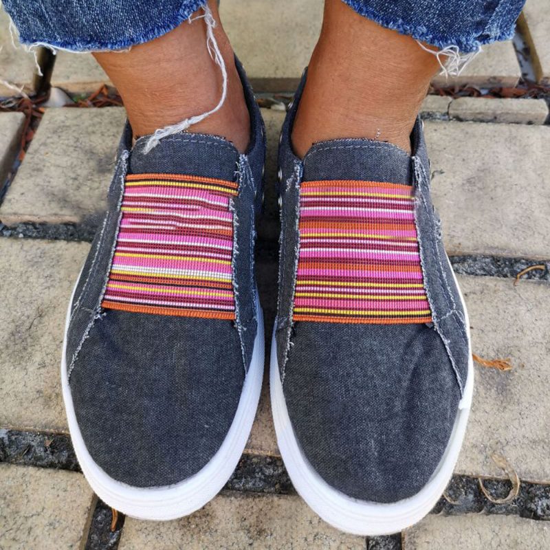 Pluss Størrelse Dame Casual Slip On Flate Denim Canvas Sko