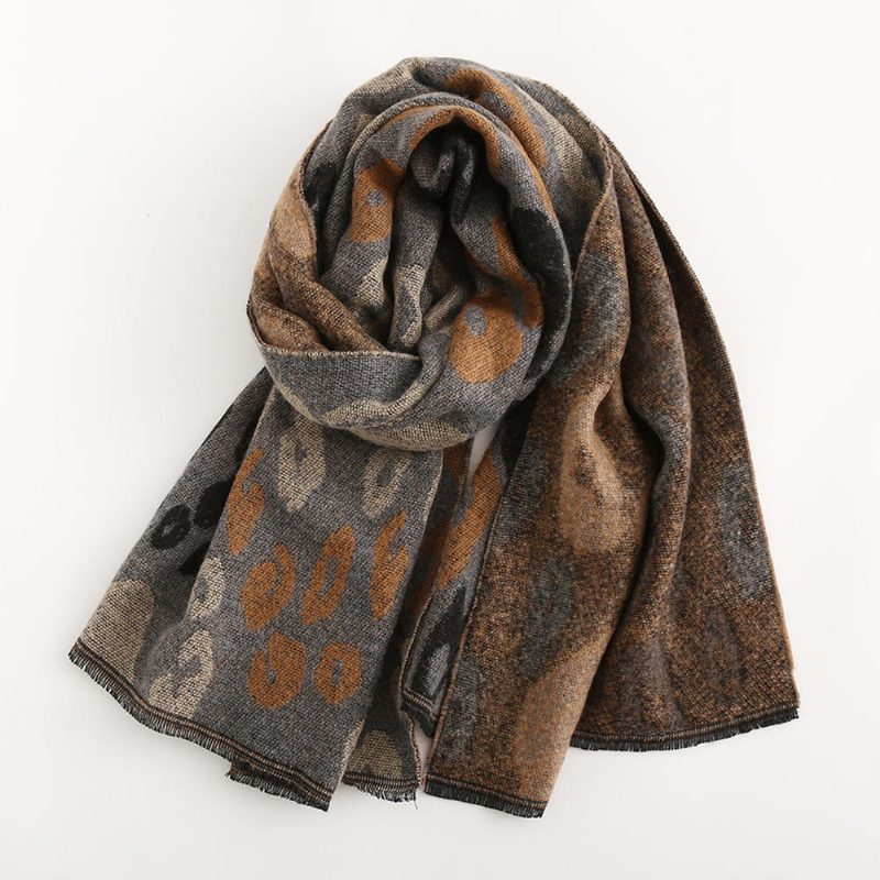 Dame 200*66cm Leopard Mykt Kunstig Cashmere Skjerf Vinter Varmt Langt Sjal