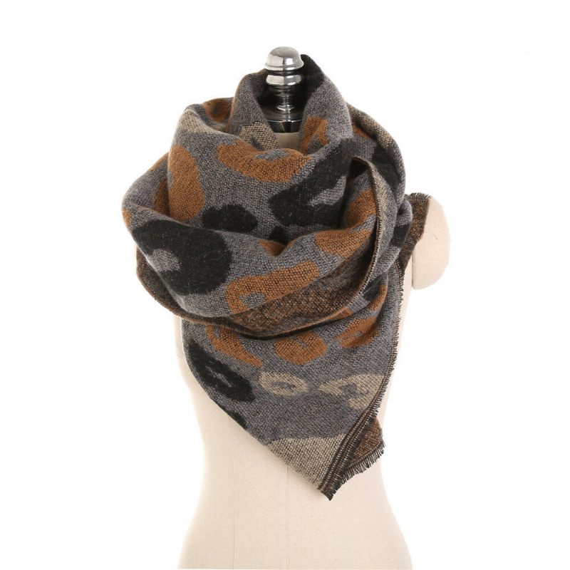 Dame 200*66cm Leopard Mykt Kunstig Cashmere Skjerf Vinter Varmt Langt Sjal