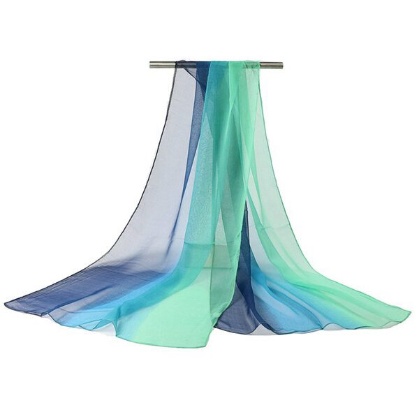 Dame Gradient Farge Myk Chiffon Skjerf Sjal Uformelt Utendørs Solskjerming Strandskjerf