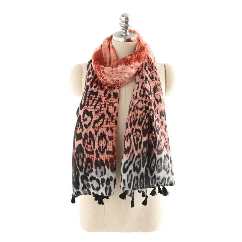 Dame Gradient Leopard Print Mote Dusk Frynseskjerf