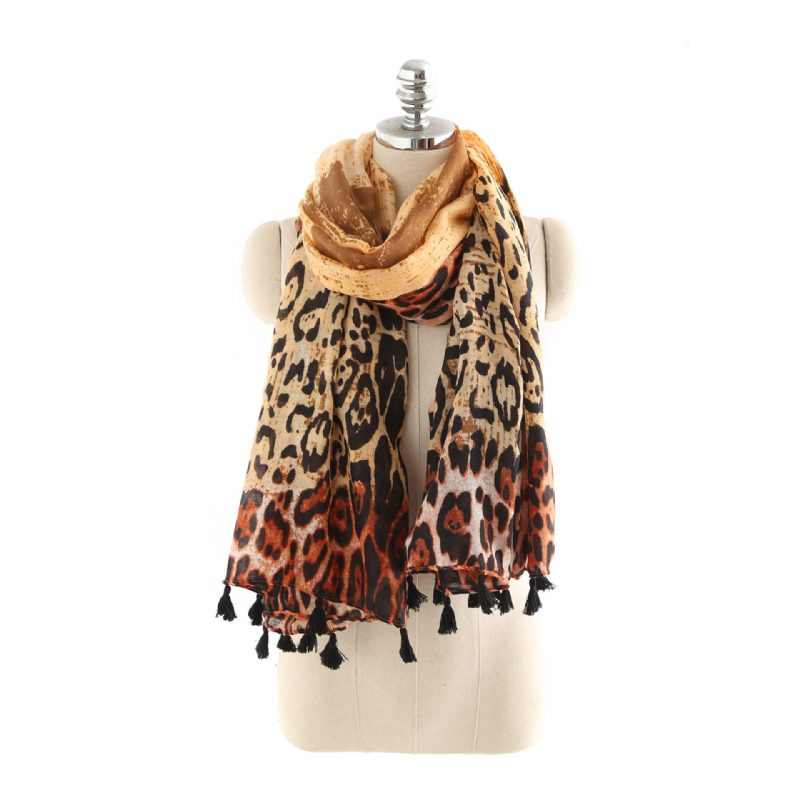 Dame Gradient Leopard Print Mote Dusk Frynseskjerf