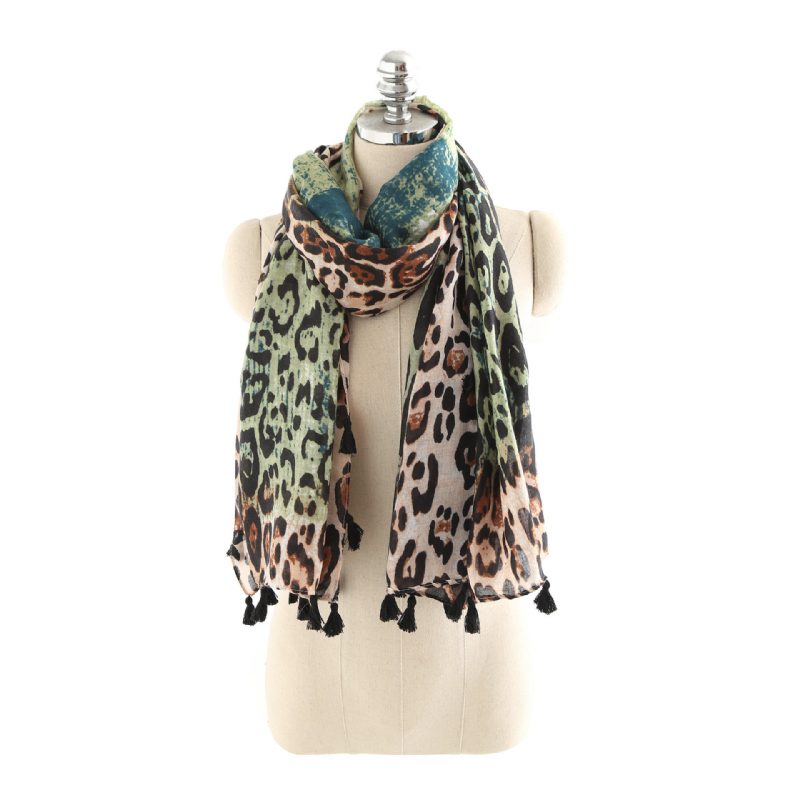 Dame Gradient Leopard Print Mote Dusk Frynseskjerf