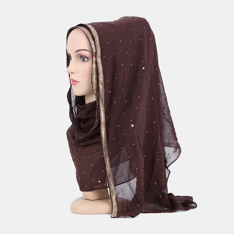 Hijab Skjerf Chiffon Beaded Lang Skjerf