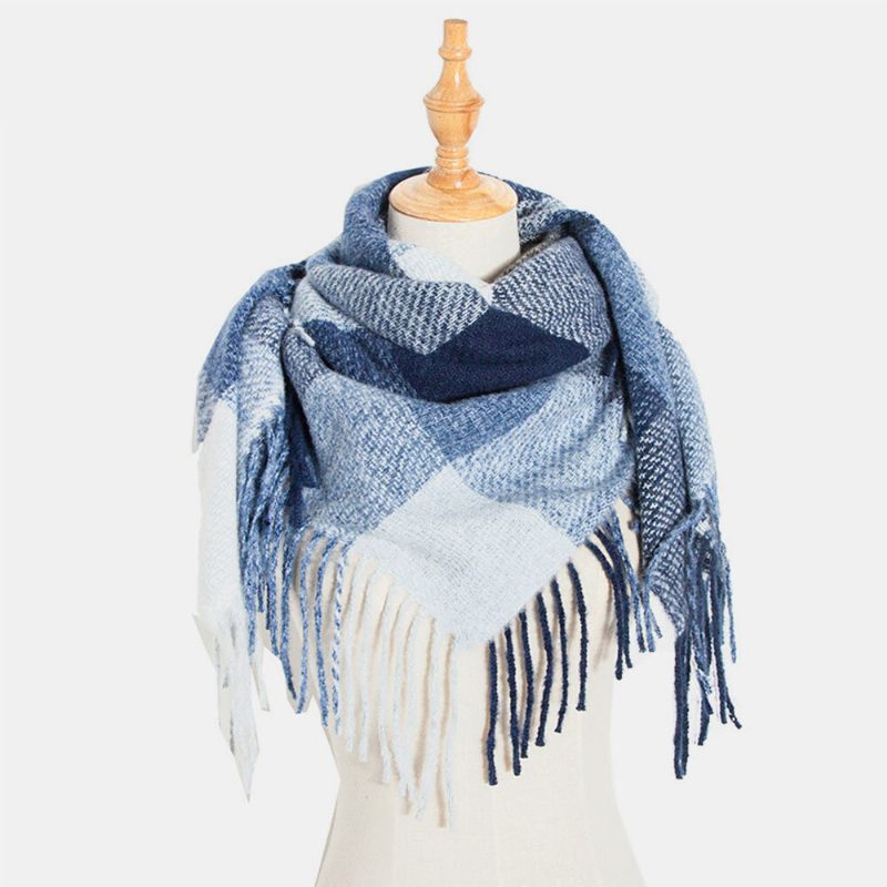 Kvinner Tie-dyed Kontrast Farge Stripe Gittermønster Dusk Vinter Hold Varmen Flerbruks Skjerfsjal