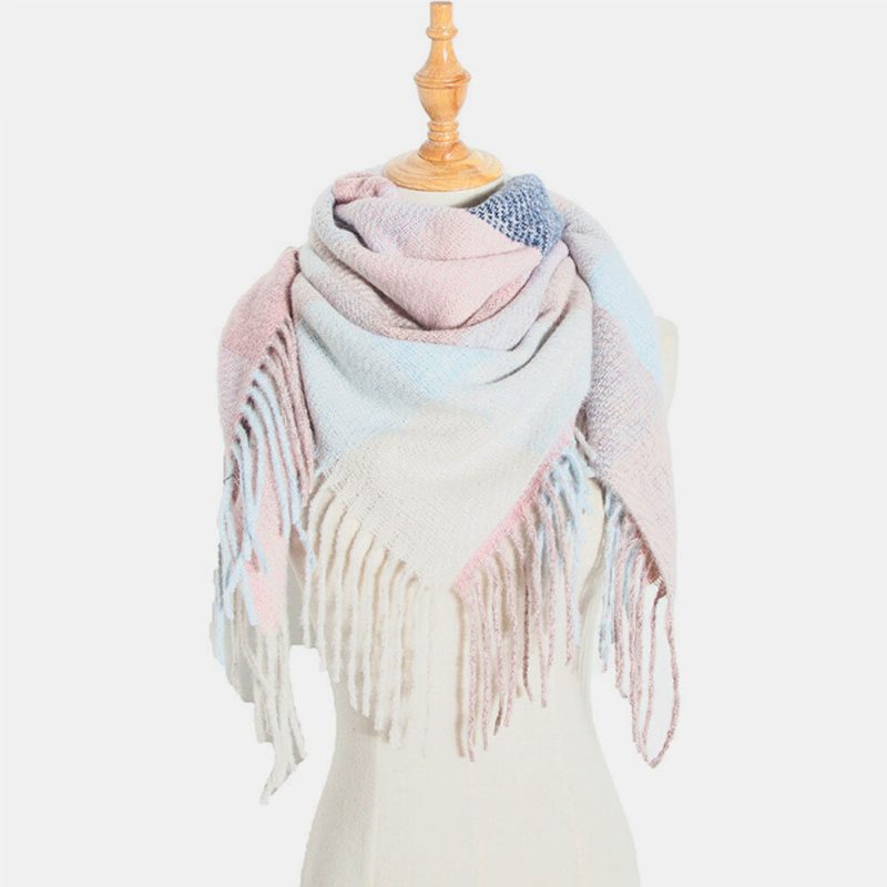 Kvinner Tie-dyed Kontrast Farge Stripe Gittermønster Dusk Vinter Hold Varmen Flerbruks Skjerfsjal