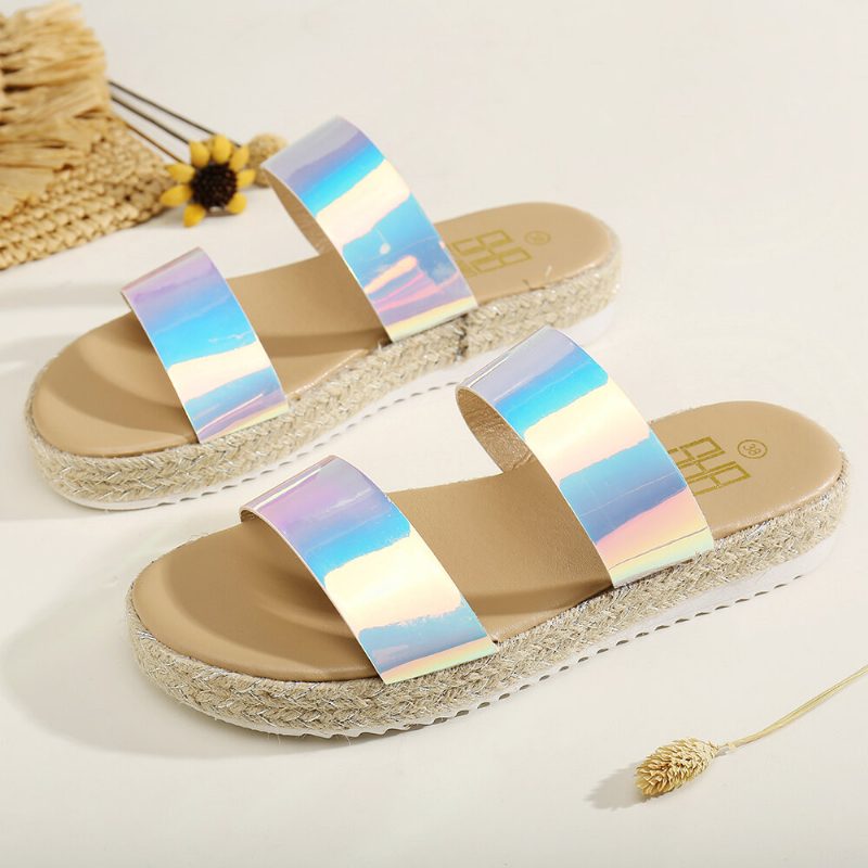 Dame Dobbel Gradient Farge Stropp Komfortabel Sklisikker Espadrille Plattformsandaler