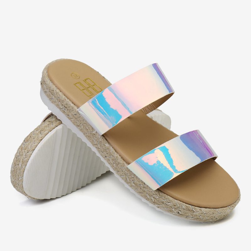 Dame Dobbel Gradient Farge Stropp Komfortabel Sklisikker Espadrille Plattformsandaler