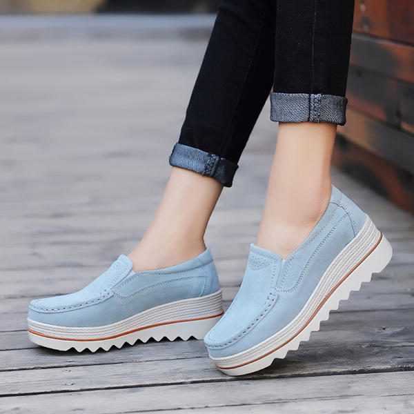 Dame Semsket Pustende Slip On Platforms Fritidssko