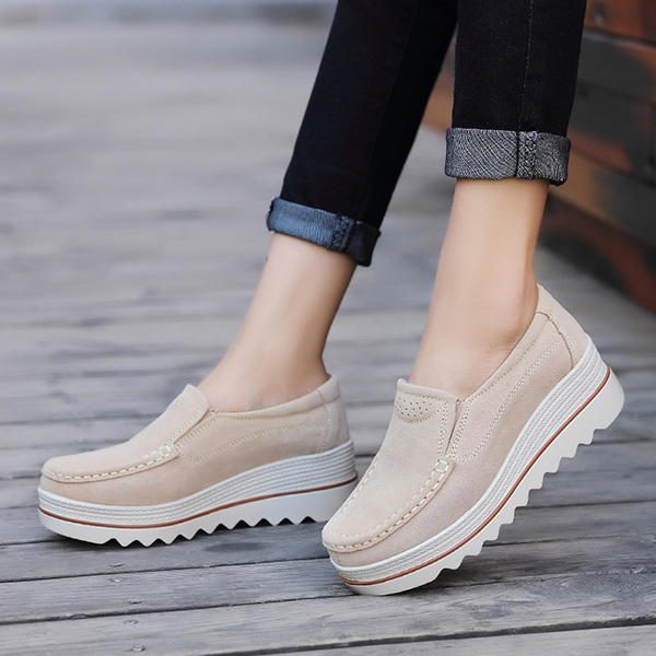 Dame Semsket Pustende Slip On Platforms Fritidssko