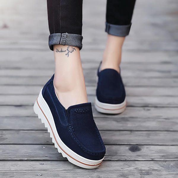 Dame Semsket Pustende Slip On Platforms Fritidssko