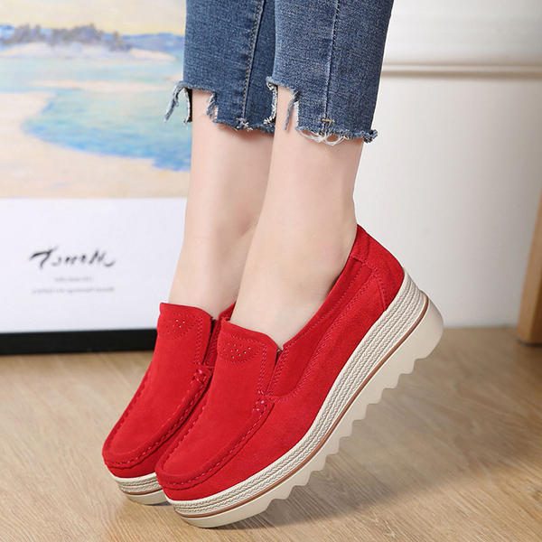 Dame Semsket Pustende Slip On Platforms Fritidssko