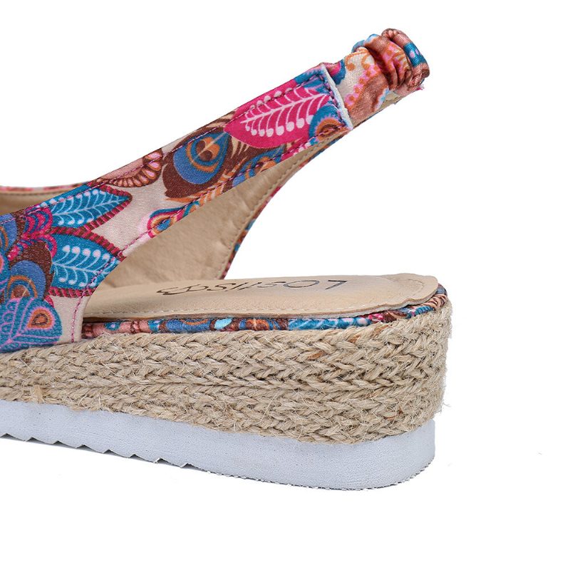 Damepåfuglmønster Espadrille Comfy Kile Peeptoe-plattformer