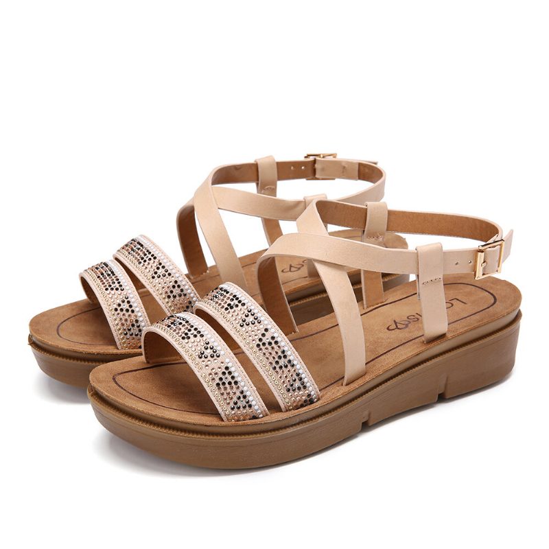 Kvinner Rivet Comfy Double Band Platform Sandaler