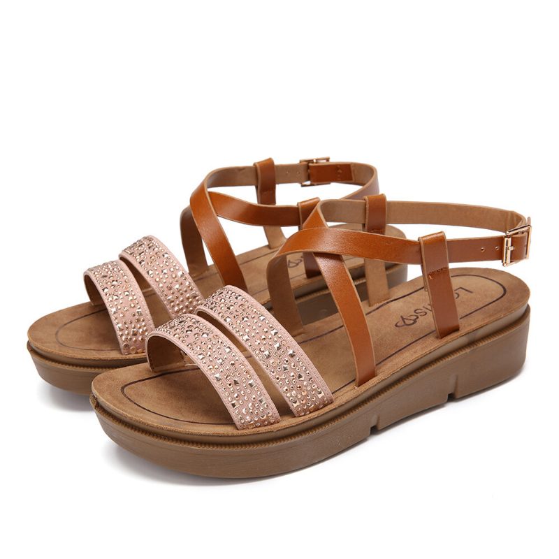 Kvinner Rivet Comfy Double Band Platform Sandaler