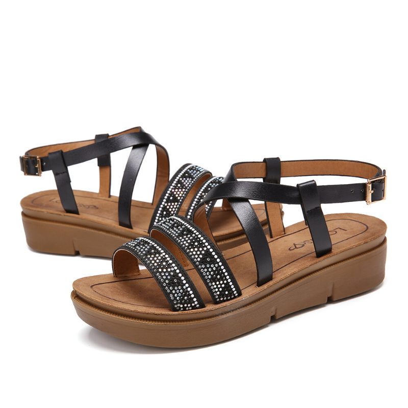 Kvinner Rivet Comfy Double Band Platform Sandaler