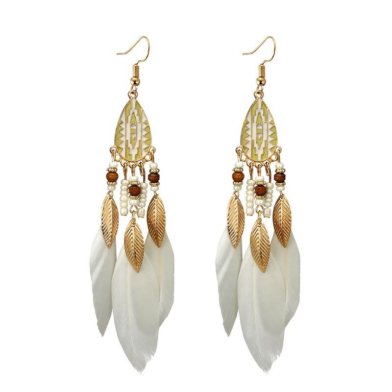 Bohemian Feather Drop Øreringer Lang Stil Dusker Øredobber Retro Dame Ear Drop