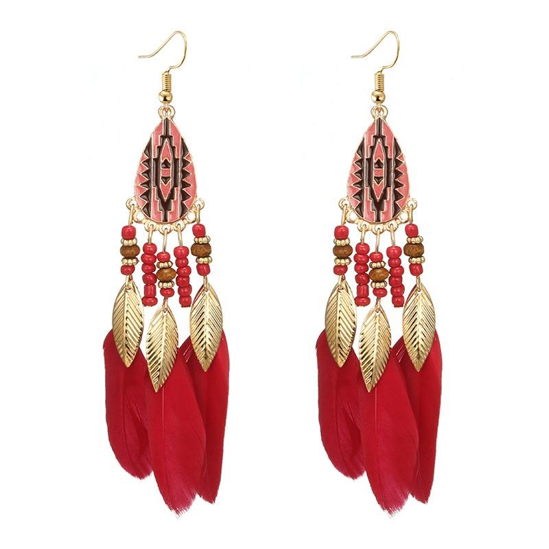 Bohemian Feather Drop Øreringer Lang Stil Dusker Øredobber Retro Dame Ear Drop