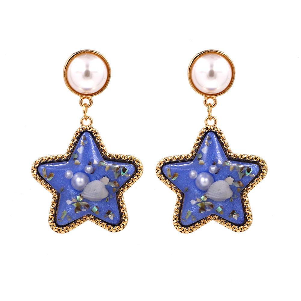 Bohemian Shell Star Øredobber Drop Rhinestone Perle Øredobber For Kvinner Beach Style