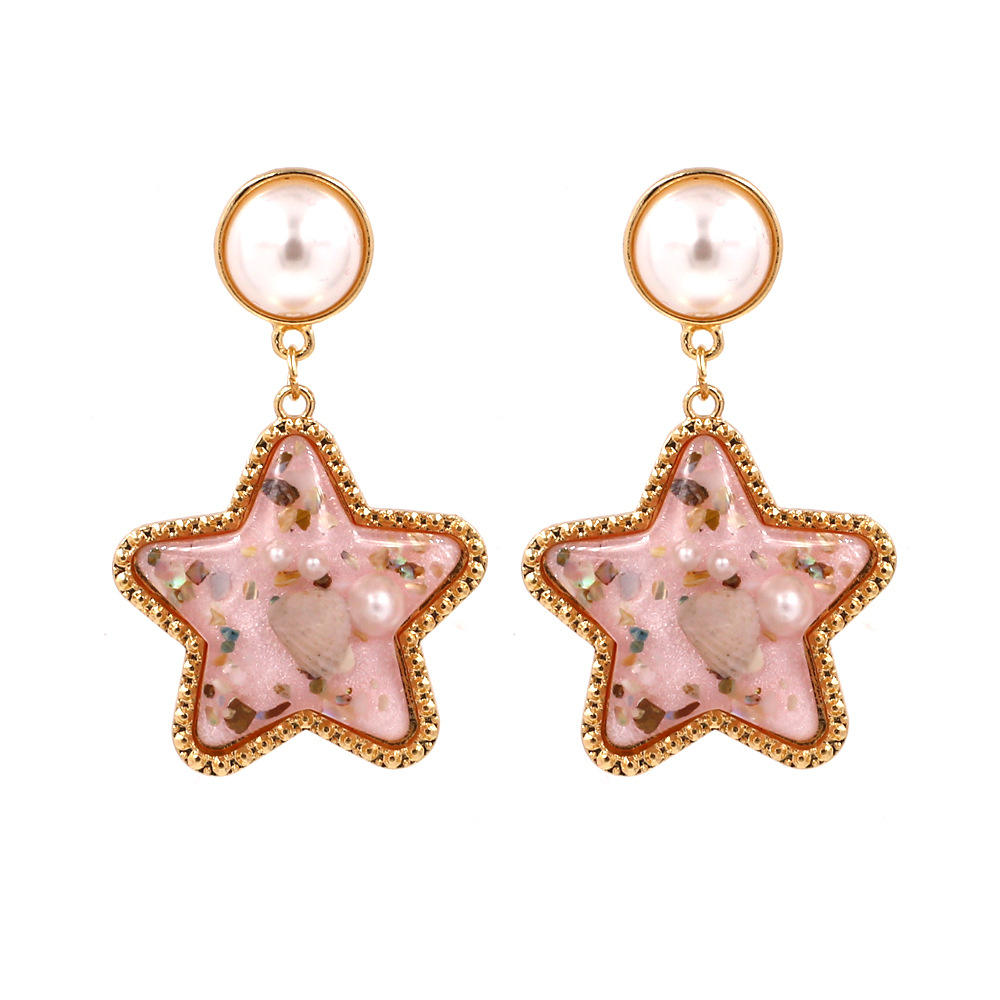 Bohemian Shell Star Øredobber Drop Rhinestone Perle Øredobber For Kvinner Beach Style