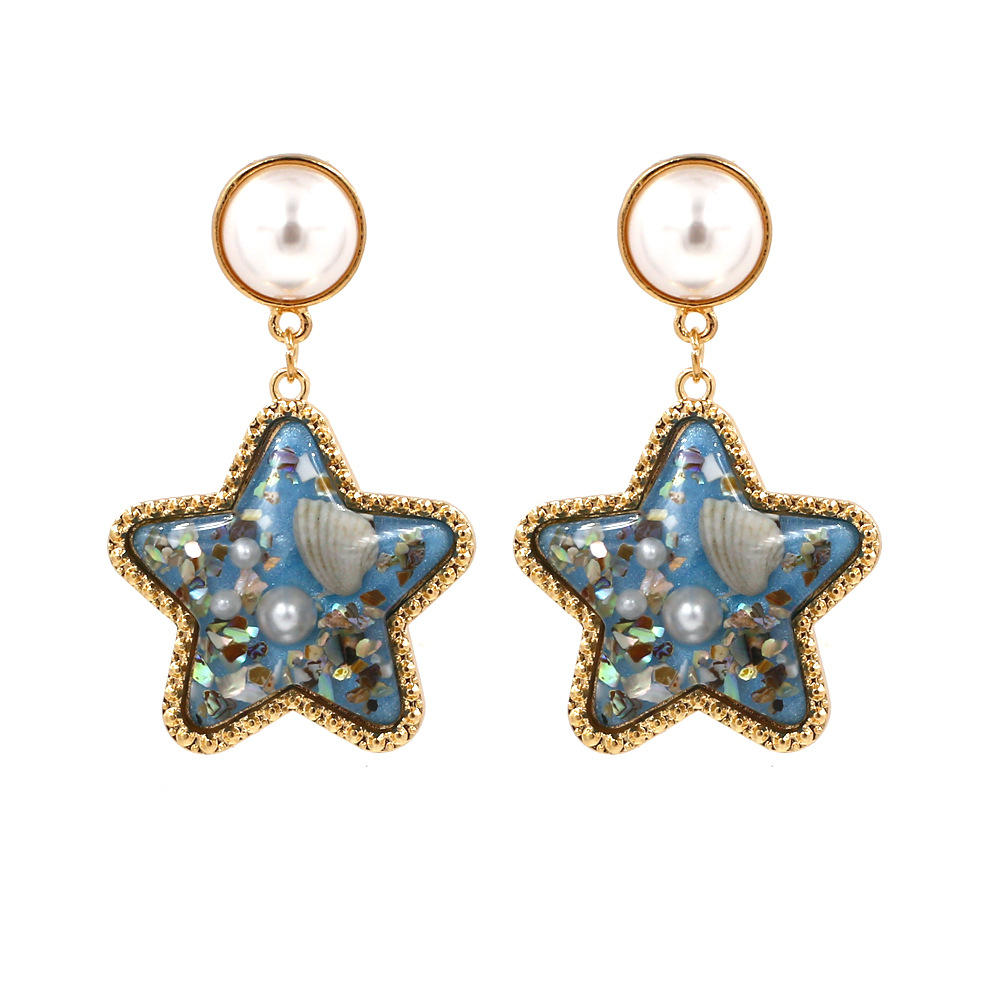 Bohemian Shell Star Øredobber Drop Rhinestone Perle Øredobber For Kvinner Beach Style