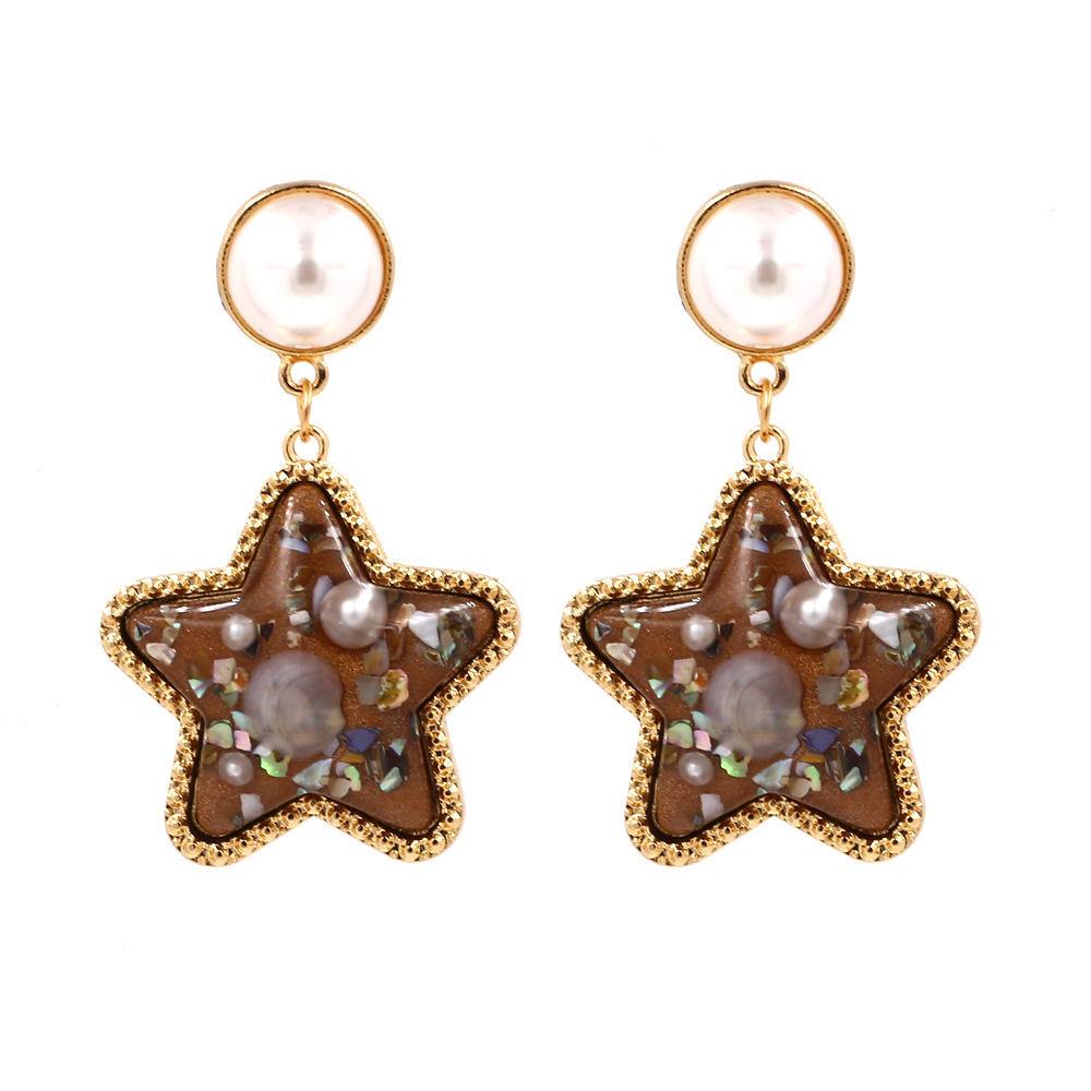 Bohemian Shell Star Øredobber Drop Rhinestone Perle Øredobber For Kvinner Beach Style