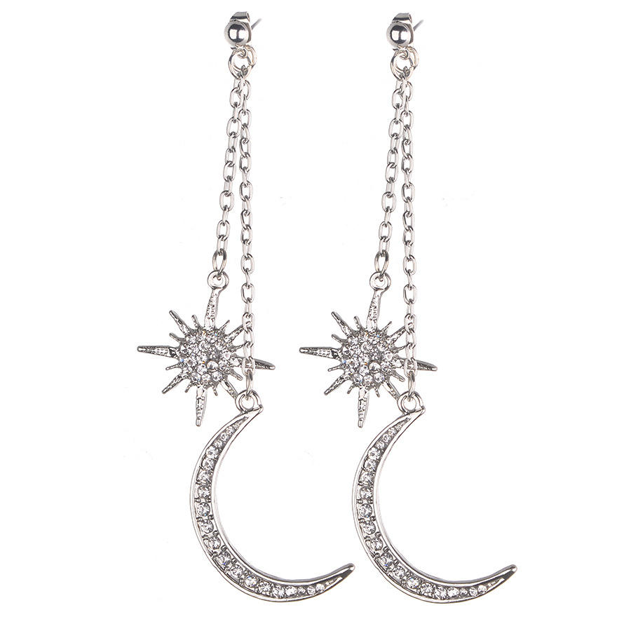 Bohemian Style Full Rhinestone Øredobber Shiny Moon Star Lang Øredråpe Øredobber For Kvinner