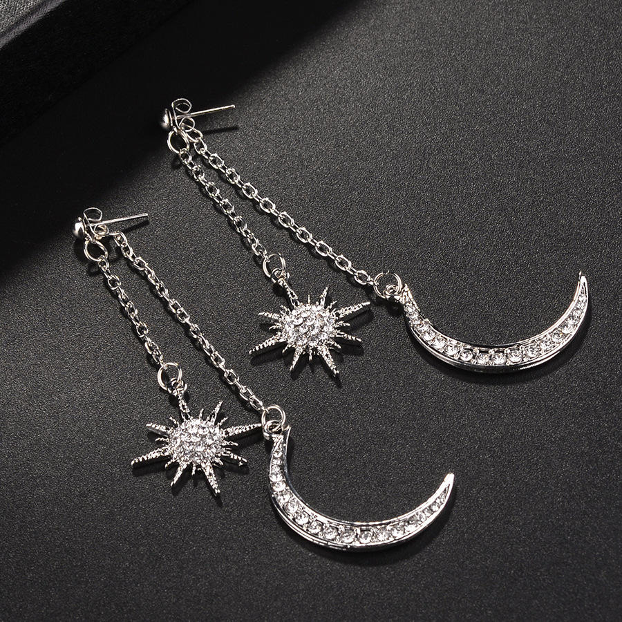 Bohemian Style Full Rhinestone Øredobber Shiny Moon Star Lang Øredråpe Øredobber For Kvinner