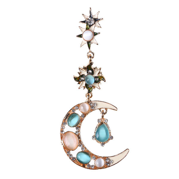 Bohemian Trendy Star Sun Moon Rhinestone Crystal Stellar Ear Drop Earring For Dame Smykker