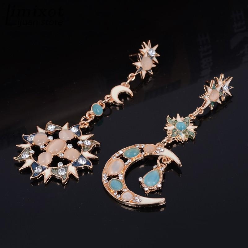 Bohemian Trendy Star Sun Moon Rhinestone Crystal Stellar Ear Drop Earring For Dame Smykker