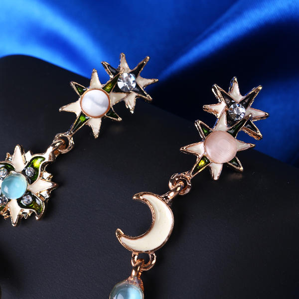 Bohemian Trendy Star Sun Moon Rhinestone Crystal Stellar Ear Drop Earring For Dame Smykker