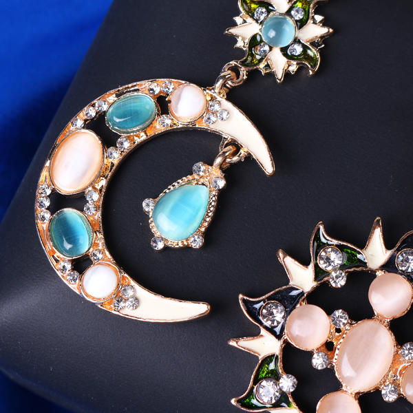 Bohemian Trendy Star Sun Moon Rhinestone Crystal Stellar Ear Drop Earring For Dame Smykker