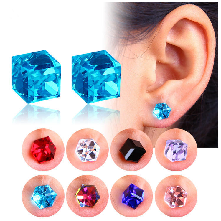 Creative Unisex Cubic Crystal Magnetic Clip Øredobber Motemagnet Ingen Piercing Fargerike Øredobber