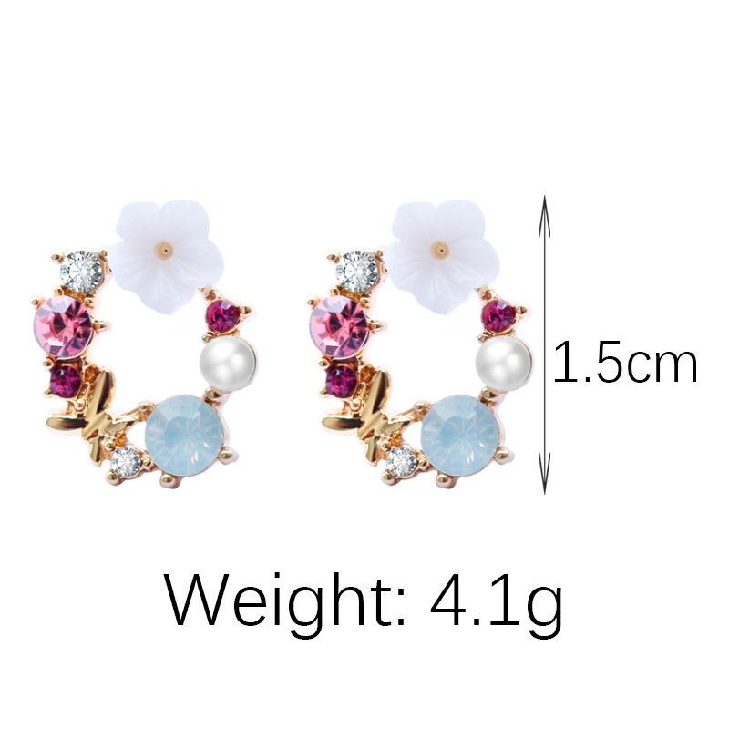 Søt Elegant Blomsterøredobb Rhinestone Pearl Ear Stub Runde Øredobber