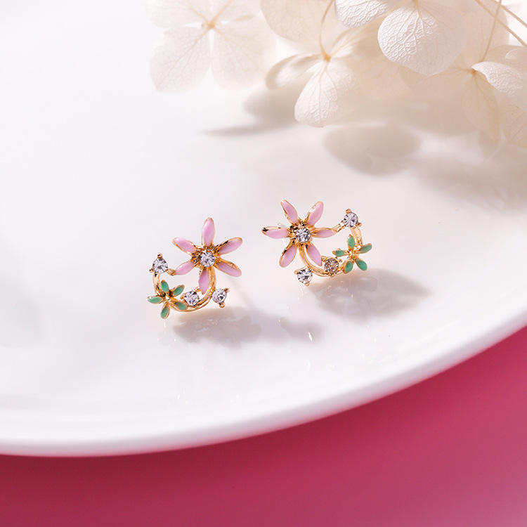 Sweet Flower Butterfly Stud Øredobber Anallergic Sterling Silver Needle Rhinestone Kvinners Øredobber